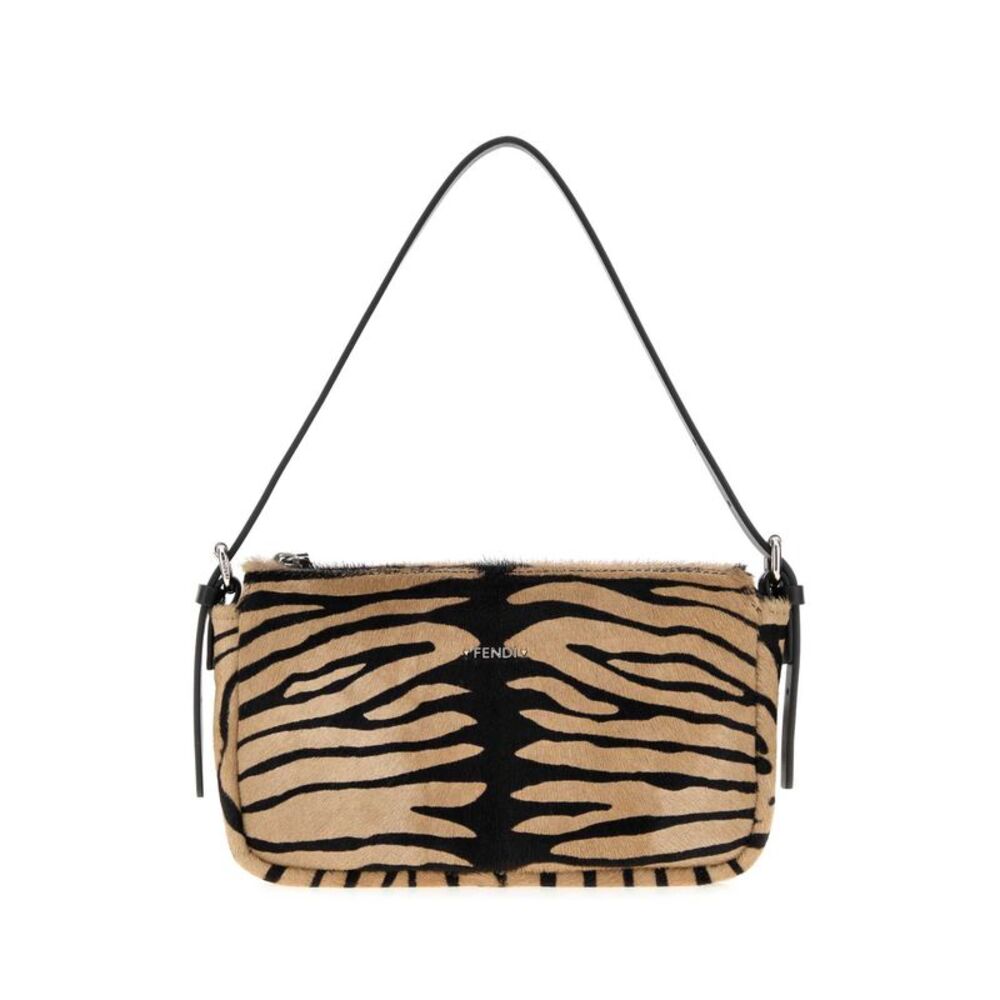 Fendi Women Printed Calf Hair Zip Top Shoulder Bag